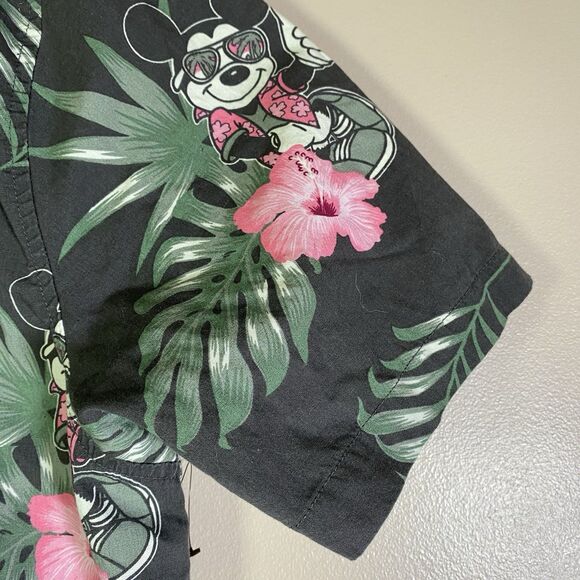 NEFF DISNEY Shirt  Mens Large Mickey Mouse Blue Floral Hawaiian Button Up Cotton - Picture 7 of 14